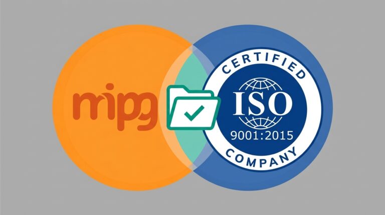 Diagrama de dos círculos que se cruzan: ISO 9001 a la derecha, MIPG a la izquierda y la evidencia compartida en la intersección.