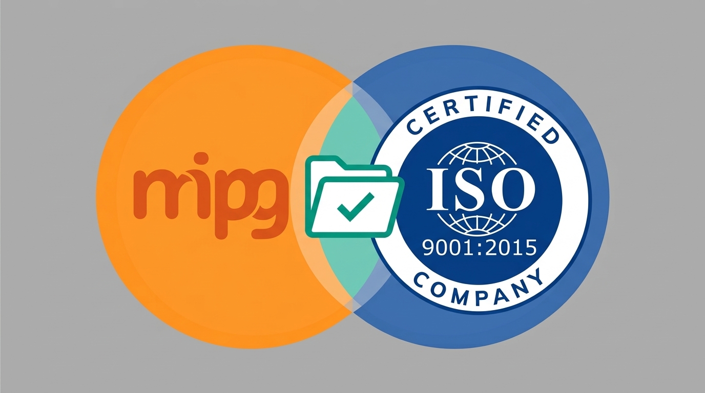 Diagrama de dos círculos que se cruzan: ISO 9001 a la derecha, MIPG a la izquierda y la evidencia compartida en la intersección.